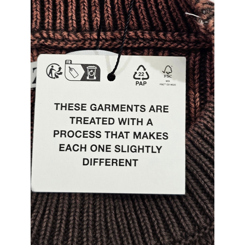 Zara Distressed Ribbed Knit Sweater Mens S-M Olive Brown Frayed Hem Streetwear - Picture 10 of 12